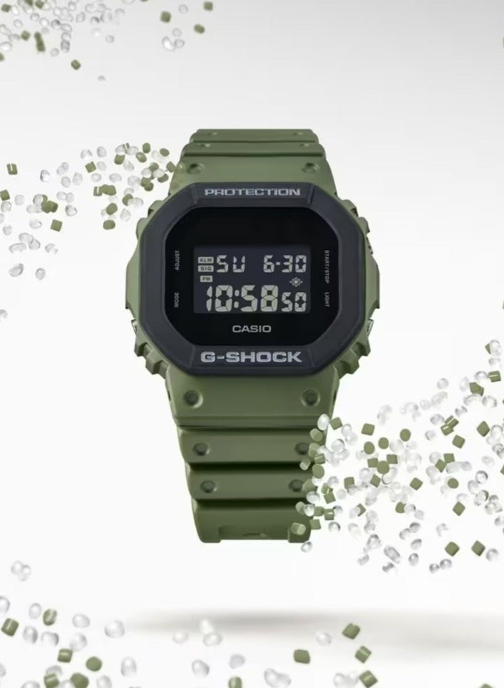 G-SHOCK Digital Men’s Watch DW‑5610UU‑3DR, 48.9 mm Black Dial, Olive Green Resin Band, 200 m WR - Image 1